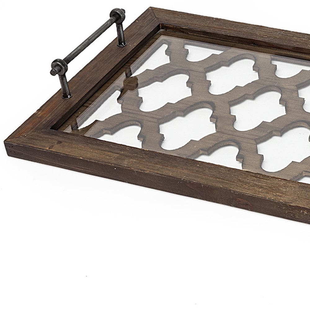 35" Silver Wood Indoor Outdoor Tray With Handles - Homeroots - Flyclothing LLC