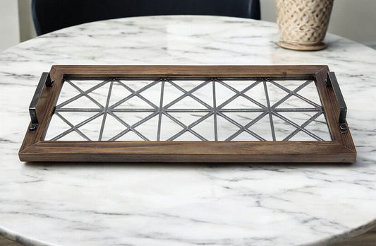 28" Brown Wood Indoor Outdoor Tray With Handles - Homeroots