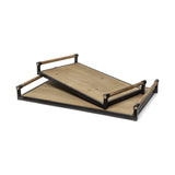 Set of Two Brown Wood Indoor Outdoor Serving Tray With Handles - Homeroots
