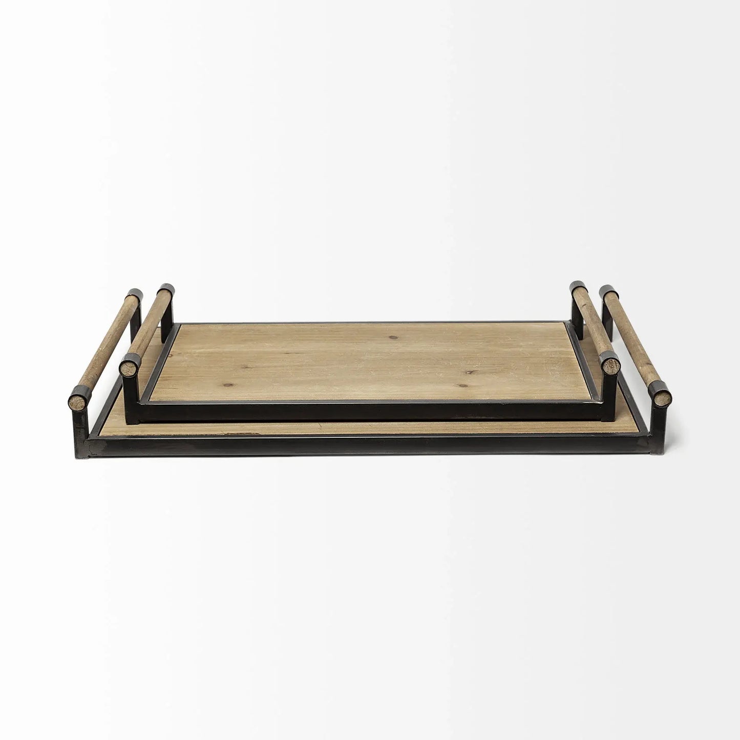 Set of Two Brown Wood Indoor Outdoor Serving Tray With Handles - Homeroots - Flyclothing LLC