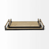 Set of Two Brown Wood Indoor Outdoor Serving Tray With Handles - Homeroots - Flyclothing LLC