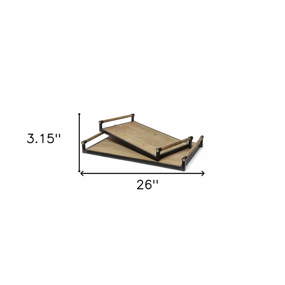 Set of Two Brown Wood Indoor Outdoor Serving Tray With Handles - Homeroots - Flyclothing LLC
