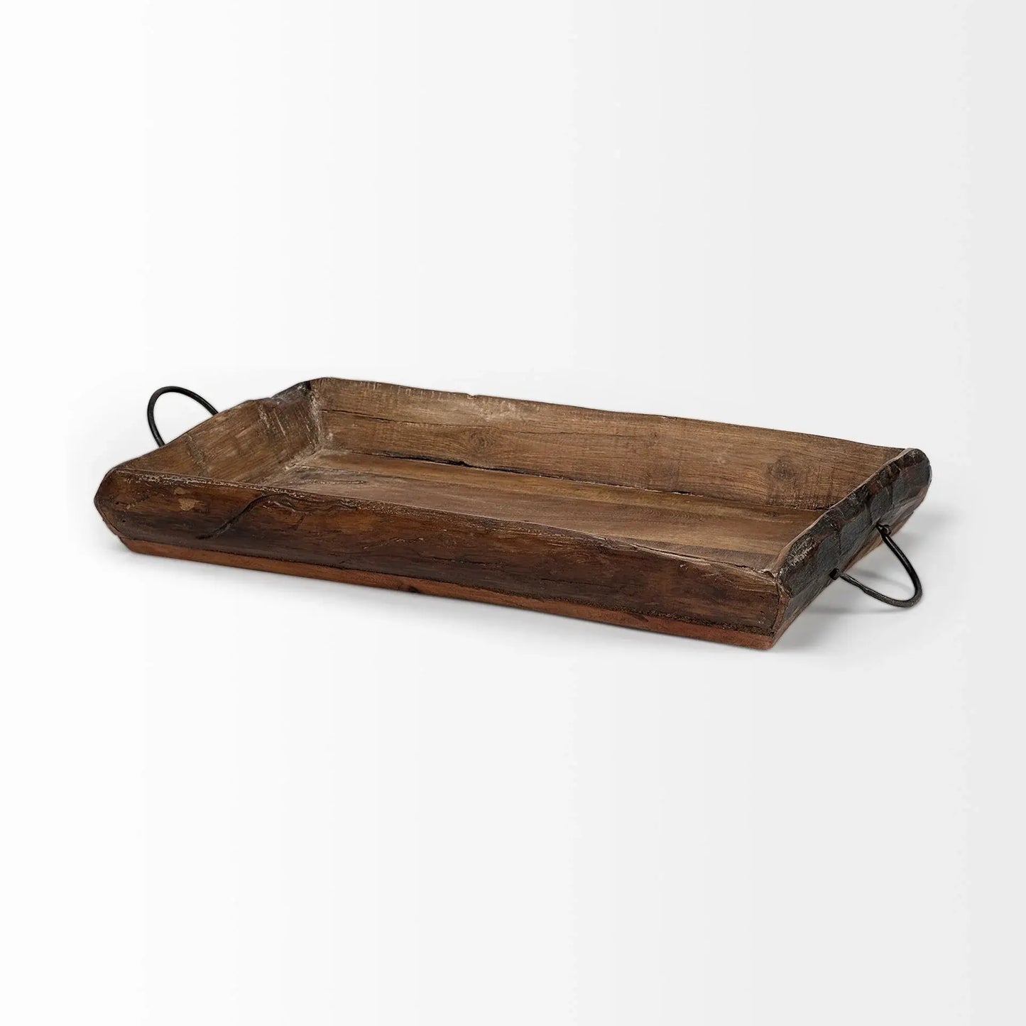Set of Two Brown Rectangular Wood Indoor Outdoor Serving Tray With Handles - Homeroots - Flyclothing LLC