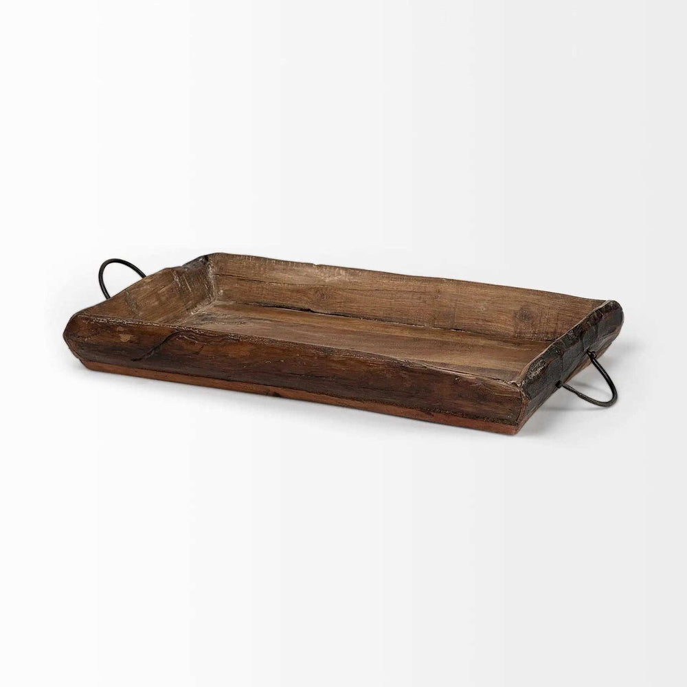 Set of Two Brown Rectangular Wood Indoor Outdoor Serving Tray With Handles - Homeroots - Flyclothing LLC