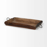 Set of Two Brown Rectangular Wood Indoor Outdoor Serving Tray With Handles - Homeroots
