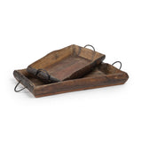 Set of Two Brown Rectangular Wood Indoor Outdoor Serving Tray With Handles - Homeroots - Flyclothing LLC
