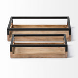 Set of Two Brown Wood Indoor Outdoor Tray With Handles - Homeroots