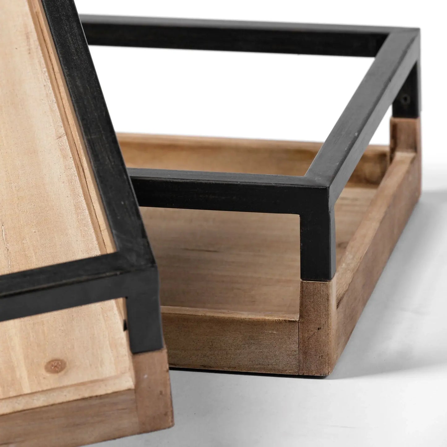 Set of Two Brown Wood Indoor Outdoor Tray With Handles - Homeroots - Flyclothing LLC
