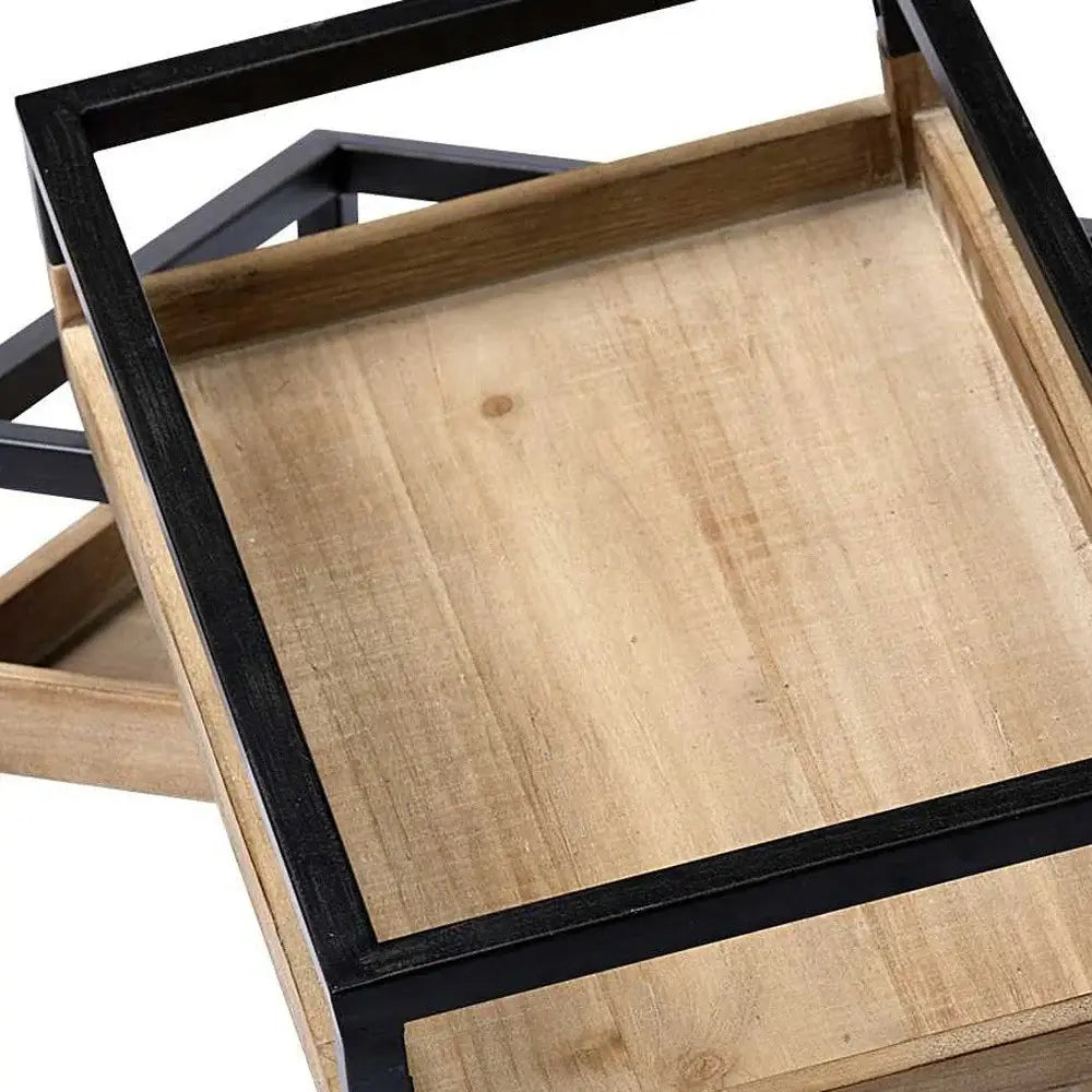 Set of Two Brown Wood Indoor Outdoor Tray With Handles - Homeroots - Flyclothing LLC