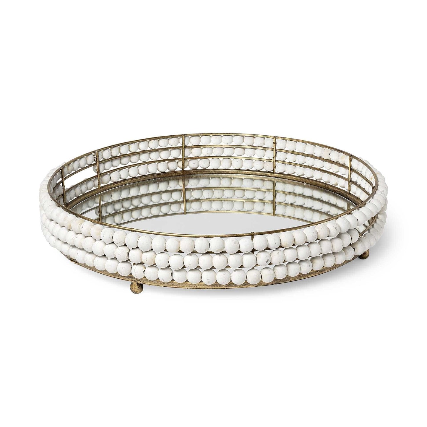 22" White Round Metal Indoor Outdoor Vanity Tray With Handles - Homeroots - Flyclothing LLC