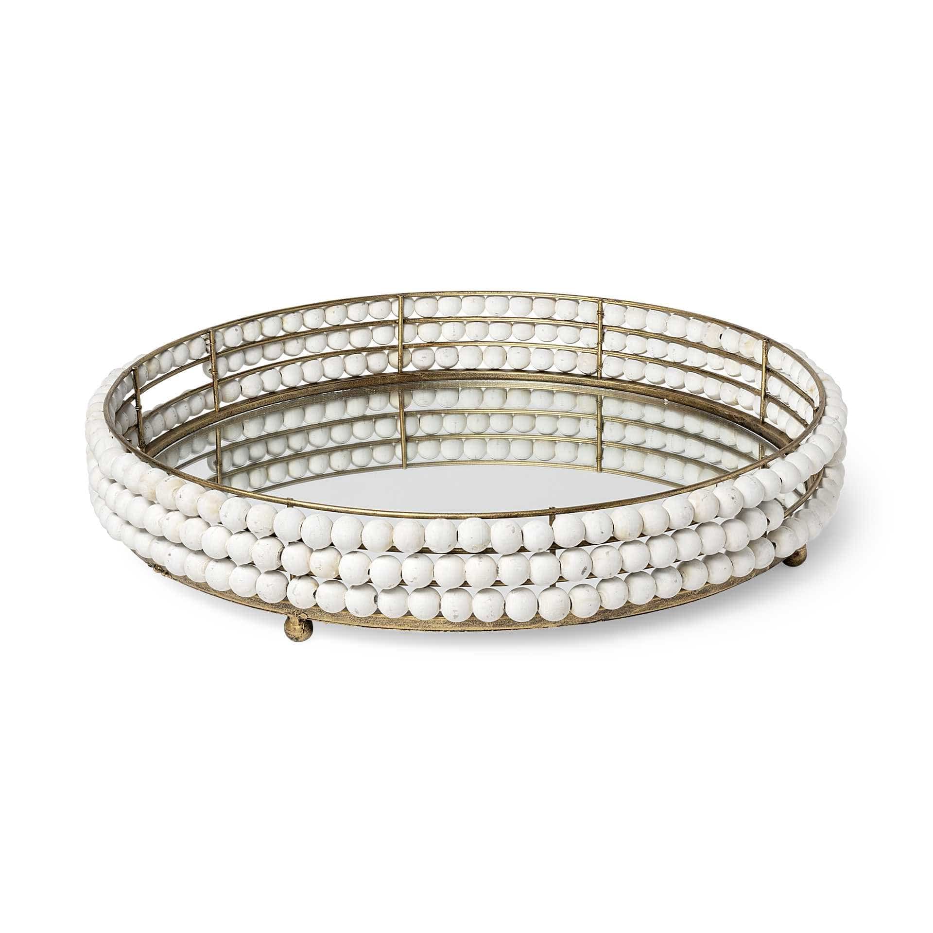 22" White Round Metal Indoor Outdoor Vanity Tray With Handles - Homeroots - Flyclothing LLC