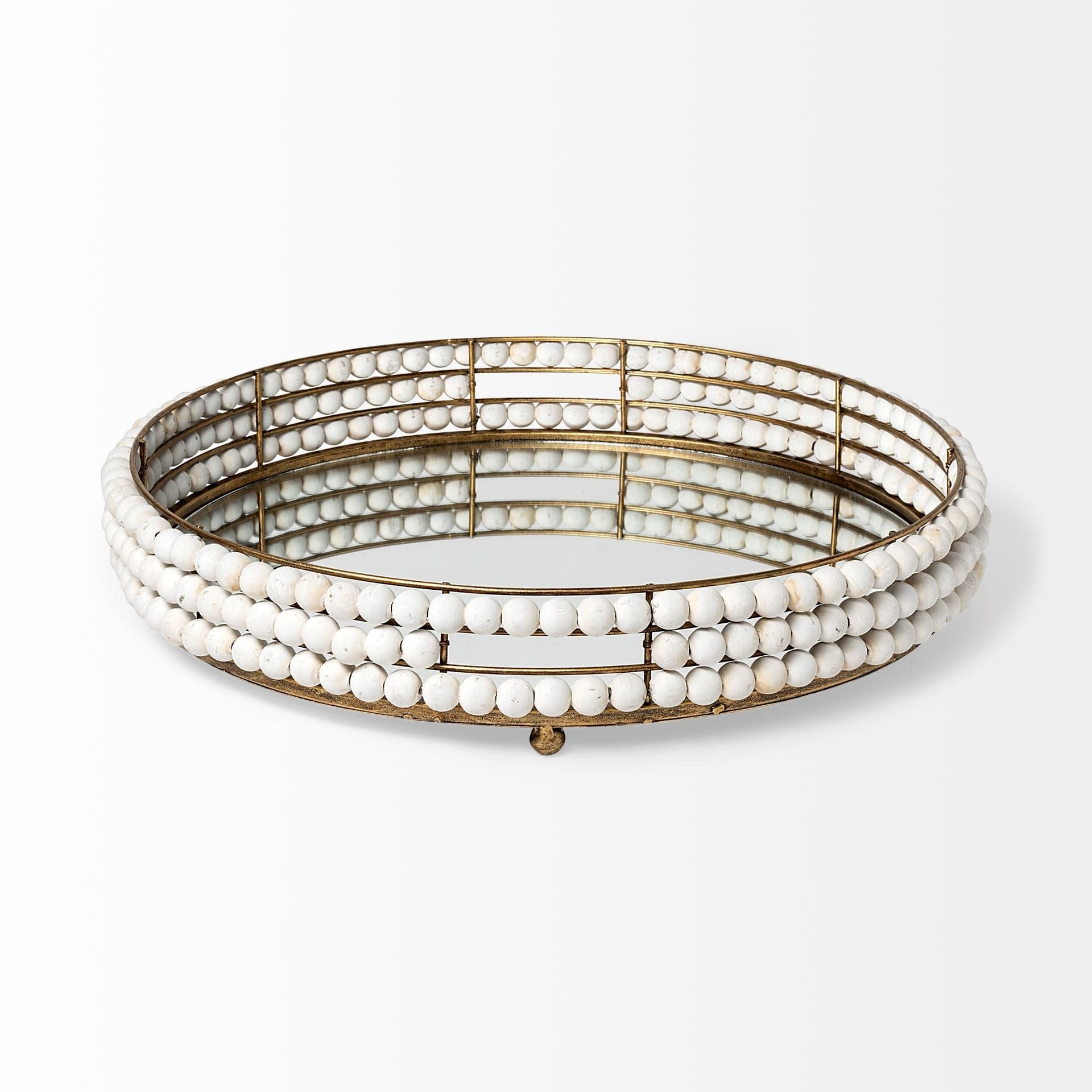 22" White Round Metal Indoor Outdoor Vanity Tray With Handles - Homeroots - Flyclothing LLC