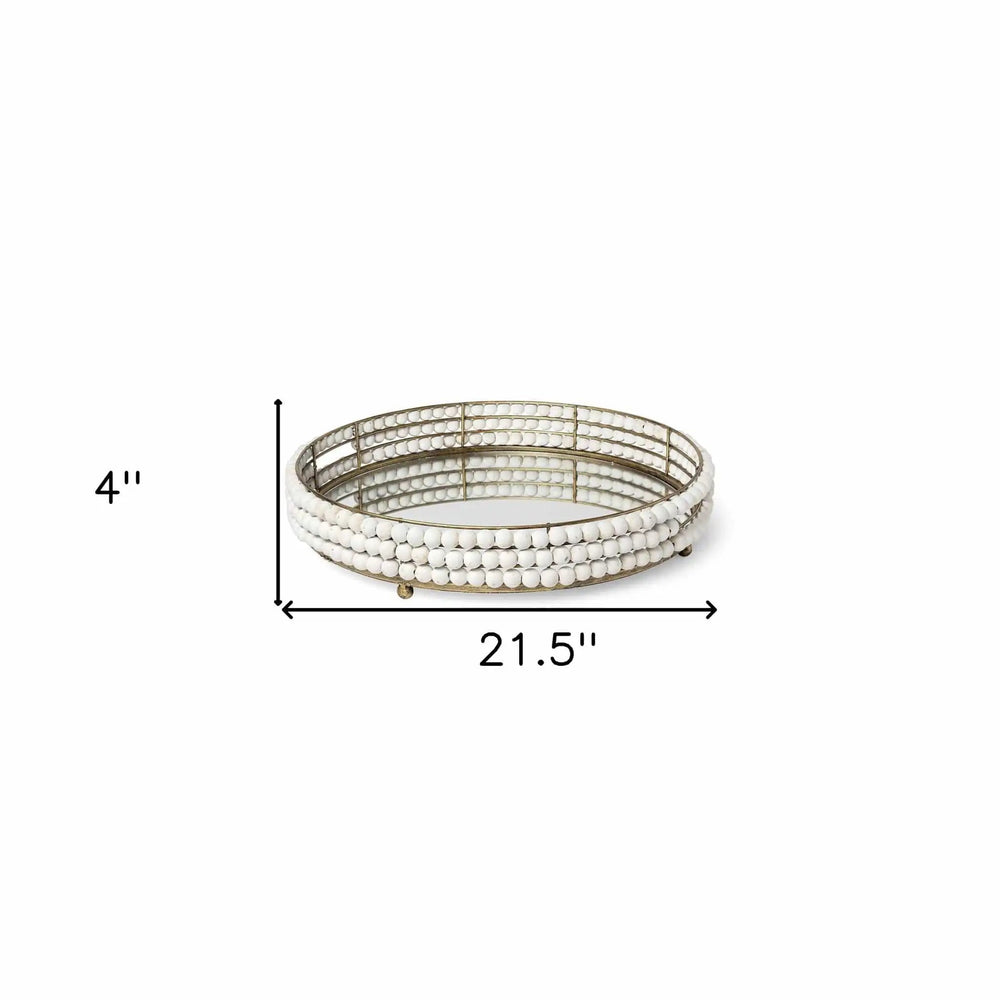 22" White Round Metal Indoor Outdoor Vanity Tray With Handles - Homeroots - Flyclothing LLC