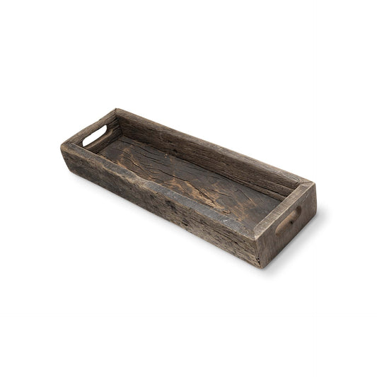 24" Brown Wood Indoor Outdoor Tray With Handles - Homeroots