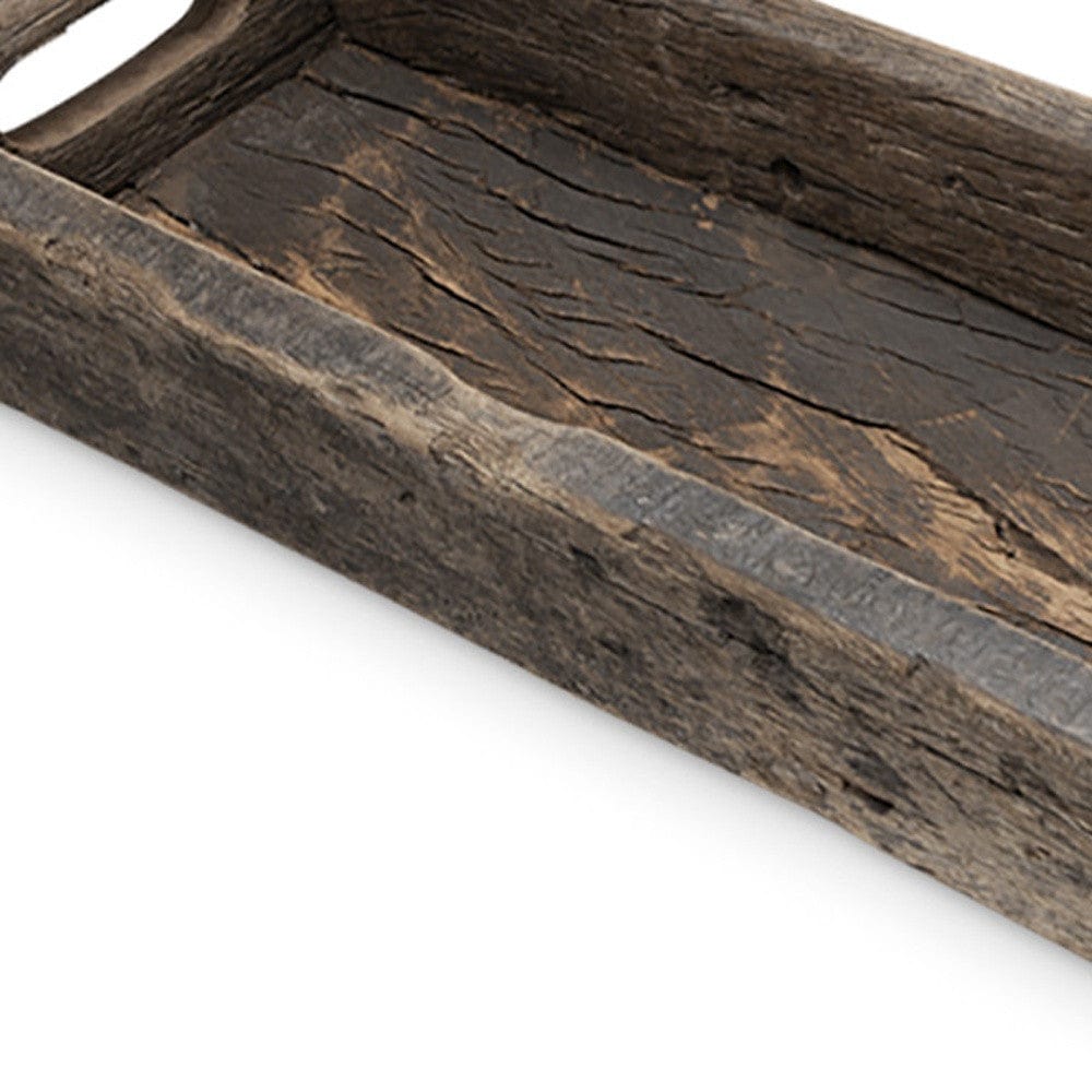 24" Brown Wood Indoor Outdoor Tray With Handles - Homeroots - Flyclothing LLC