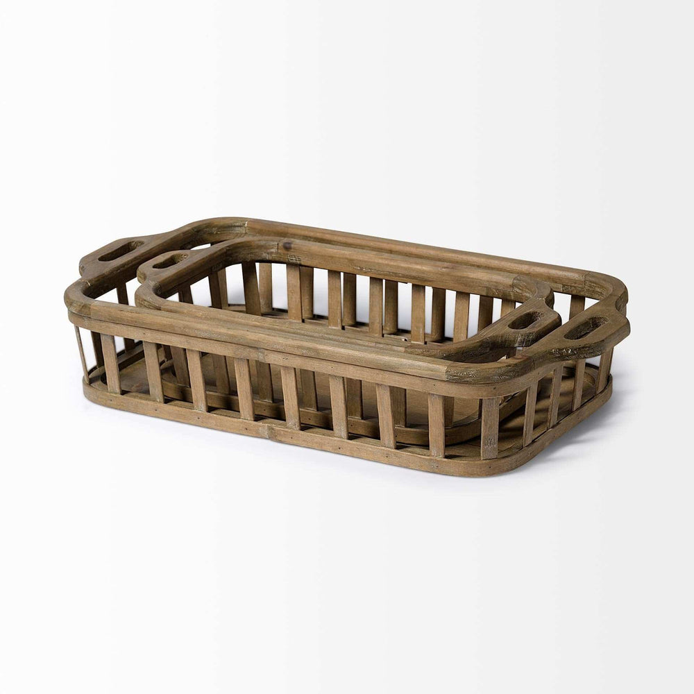 Set of Two Brown Wood Indoor Outdoor Tray With Handles - Homeroots - Flyclothing LLC