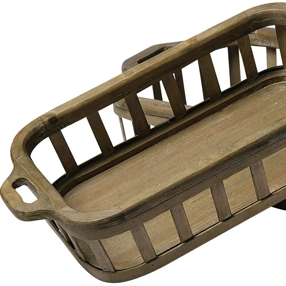 Set of Two Brown Wood Indoor Outdoor Tray With Handles - Homeroots - Flyclothing LLC