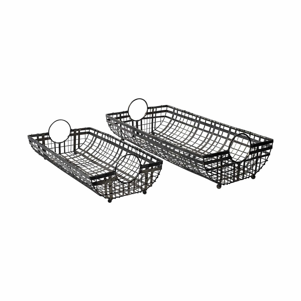 Set of Two Gray Metal Indoor Outdoor Serving Tray With Handles - Homeroots - Flyclothing LLC