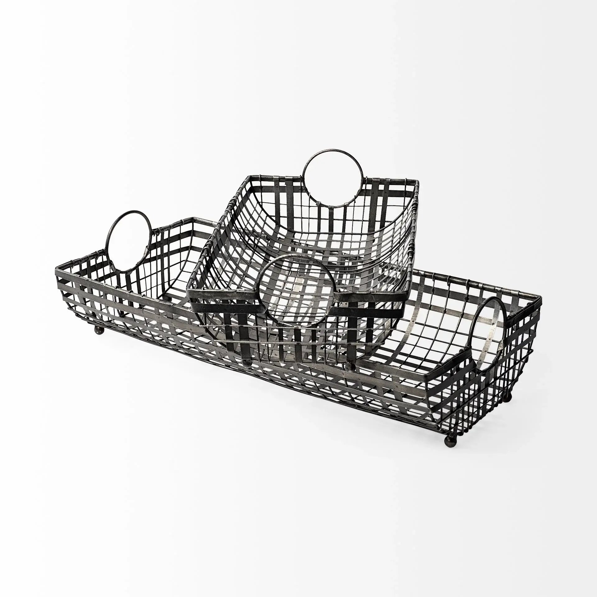 Set of Two Gray Metal Indoor Outdoor Serving Tray With Handles - Homeroots - Flyclothing LLC