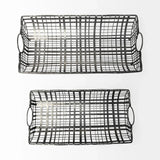 Set of Two Gray Metal Indoor Outdoor Serving Tray With Handles - Homeroots - Flyclothing LLC