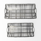 Set of Two Gray Metal Indoor Outdoor Serving Tray With Handles - Homeroots