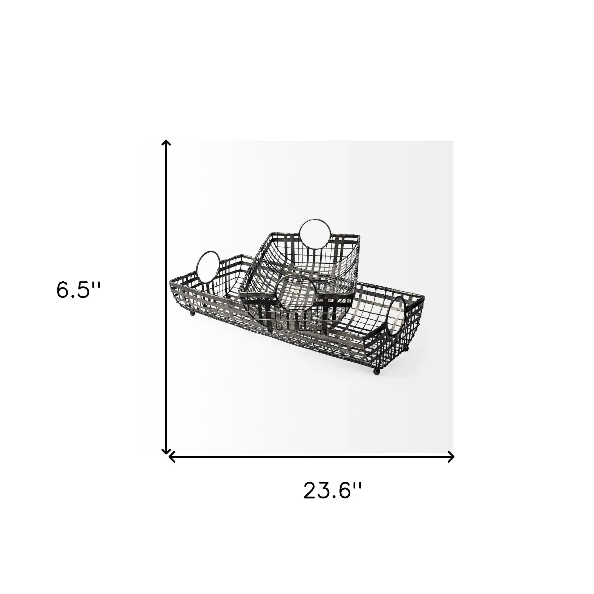 Set of Two Gray Metal Indoor Outdoor Serving Tray With Handles - Homeroots - Flyclothing LLC