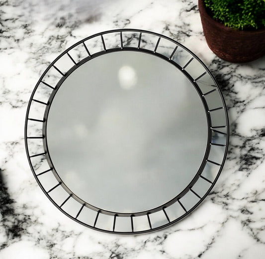 20" Black Round Metal Indoor Outdoor Serving Tray With Handles - Homeroots