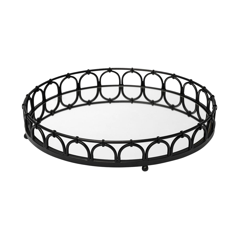 20" Black Round Metal Indoor Outdoor Serving Tray With Handles - Homeroots