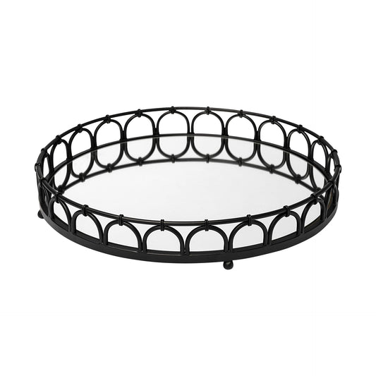 20" Black Round Metal Indoor Outdoor Serving Tray With Handles - Homeroots