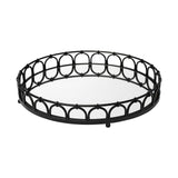 20" Black Round Metal Indoor Outdoor Serving Tray With Handles - Homeroots