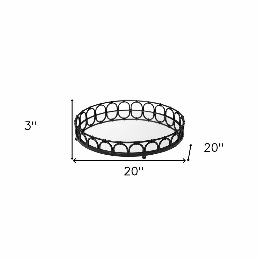 20" Black Round Metal Indoor Outdoor Serving Tray With Handles - Homeroots - Flyclothing LLC