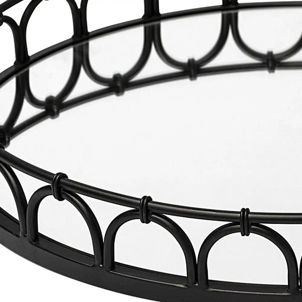 20" Black Round Metal Indoor Outdoor Serving Tray With Handles - Homeroots - Flyclothing LLC