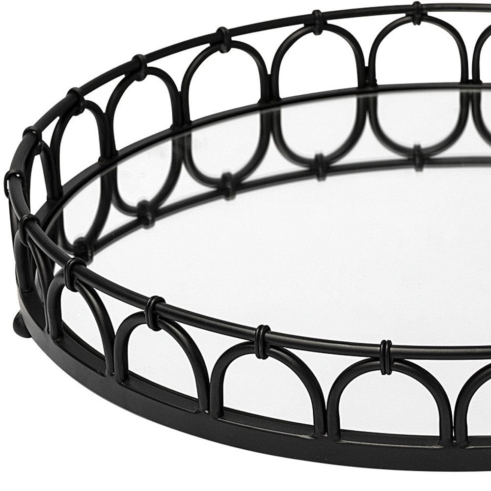 20" Black Round Metal Indoor Outdoor Serving Tray With Handles - Homeroots - Flyclothing LLC