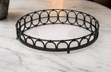 20" Black Round Metal Indoor Outdoor Serving Tray With Handles - Homeroots