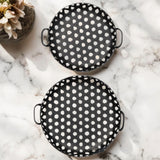 Set of Two Black Round Metal Indoor Outdoor Tray With Handles - Homeroots