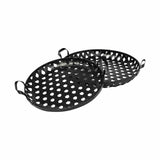 Set of Two Black Round Metal Indoor Outdoor Tray With Handles - Homeroots
