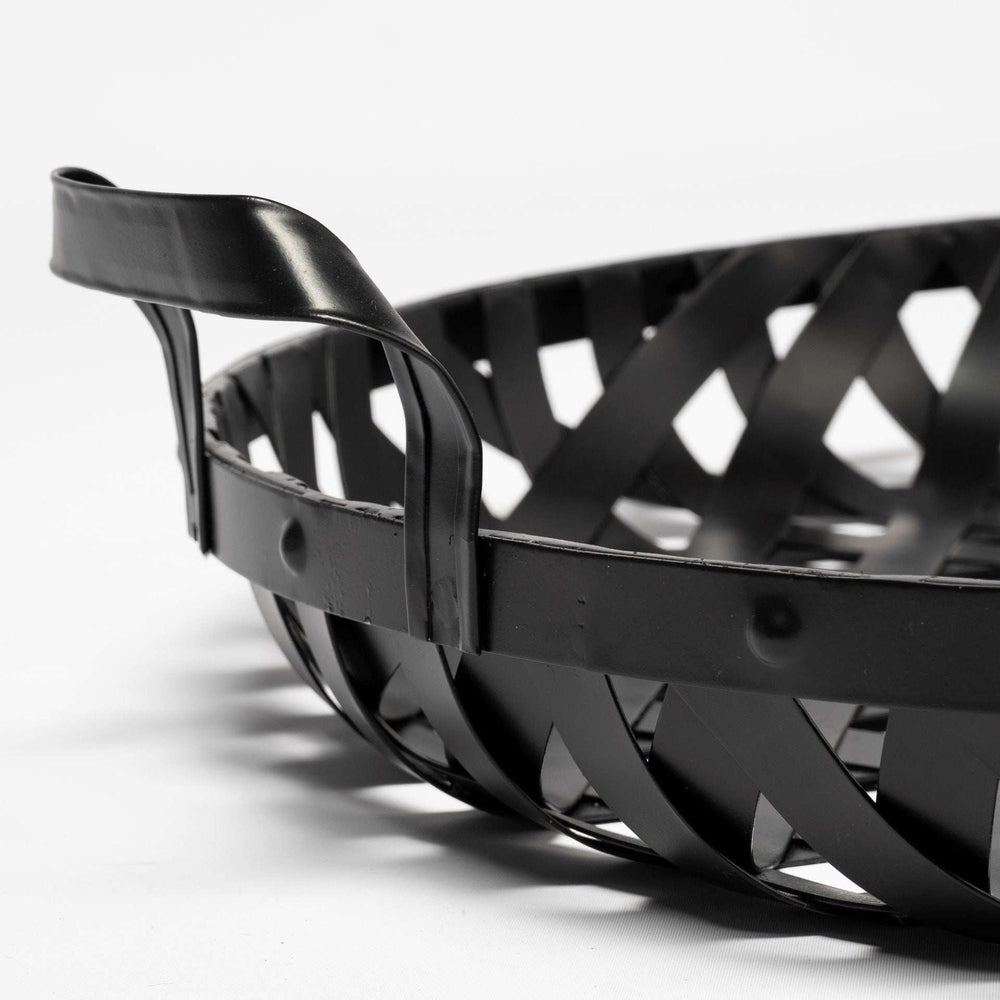 Set of Two Black Round Metal Indoor Outdoor Tray With Handles - Homeroots - Flyclothing LLC