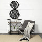 Set of Two Black Round Metal Indoor Outdoor Tray With Handles - Homeroots - Flyclothing LLC