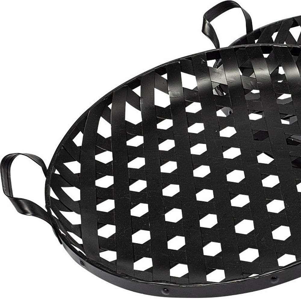 Set of Two Black Round Metal Indoor Outdoor Tray With Handles - Homeroots - Flyclothing LLC