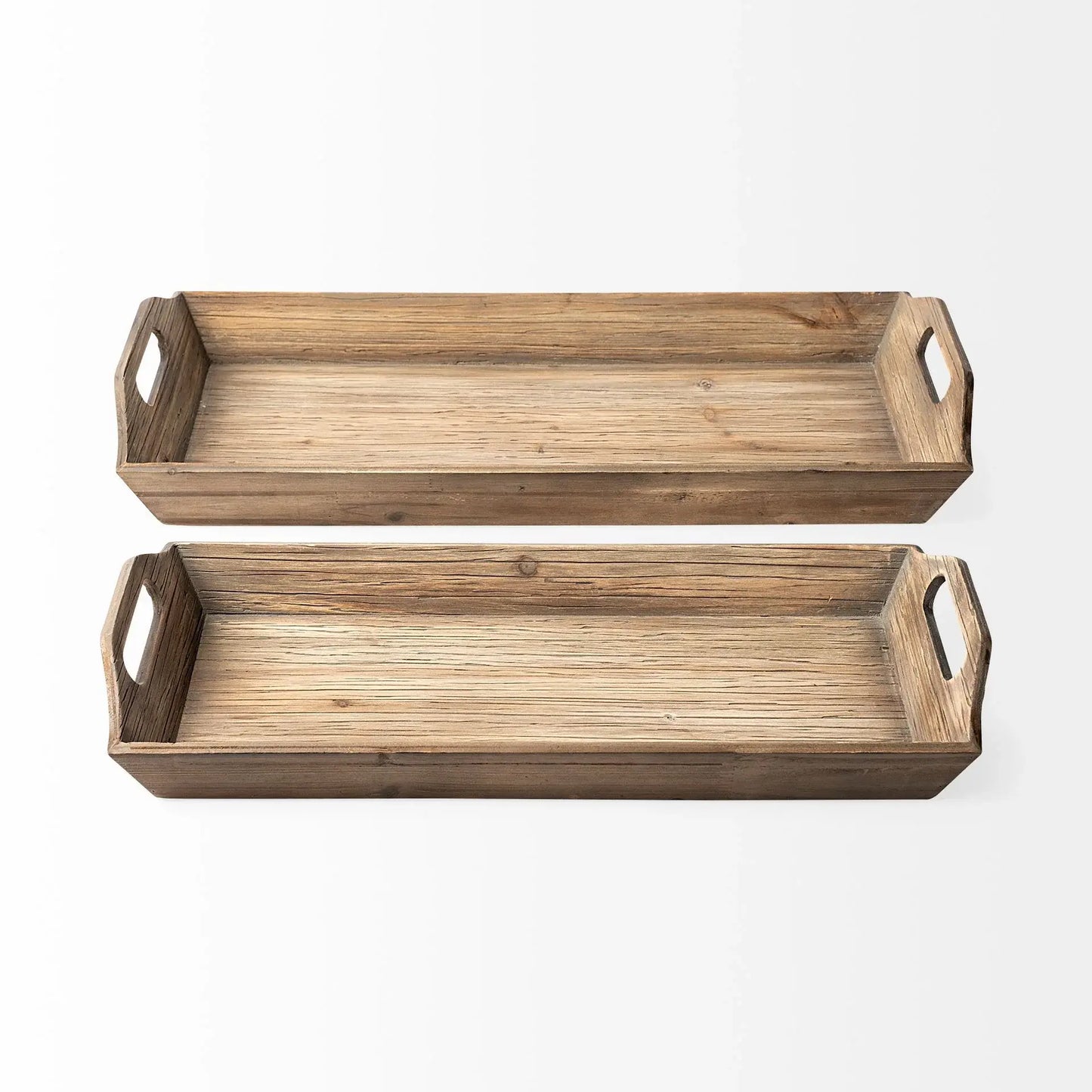 Set Of 2 Natural Brown Wood With Grains And Knots Highlight Trays - Homeroots - Flyclothing LLC