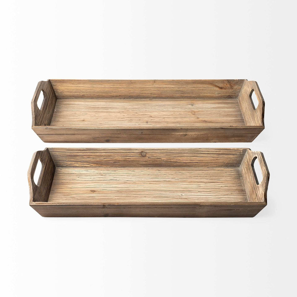 Set Of 2 Natural Brown Wood With Grains And Knots Highlight Trays - Homeroots - Flyclothing LLC