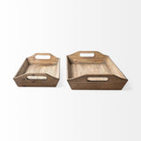 Set Of 2 Natural Brown Wood With Grains And Knots Highlight Trays - Homeroots
