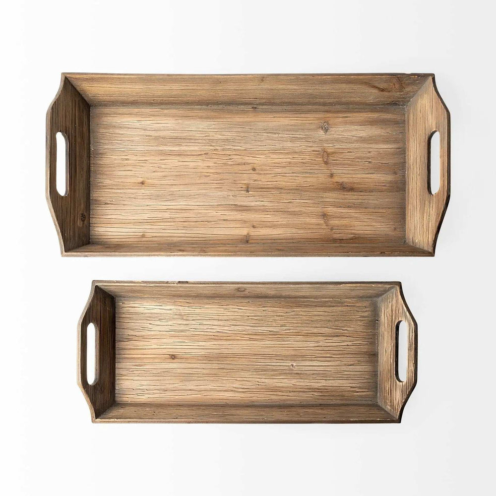 Set Of 2 Natural Brown Wood With Grains And Knots Highlight Trays - Homeroots - Flyclothing LLC
