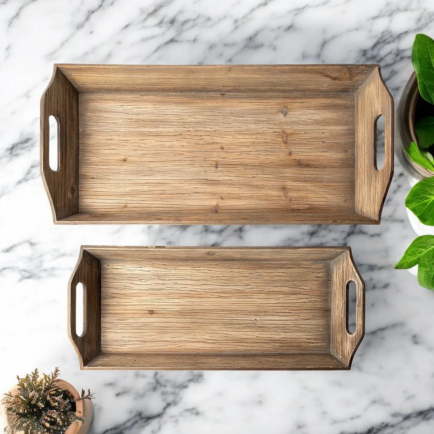 Set Of 2 Natural Brown Wood With Grains And Knots Highlight Trays - Homeroots - Flyclothing LLC