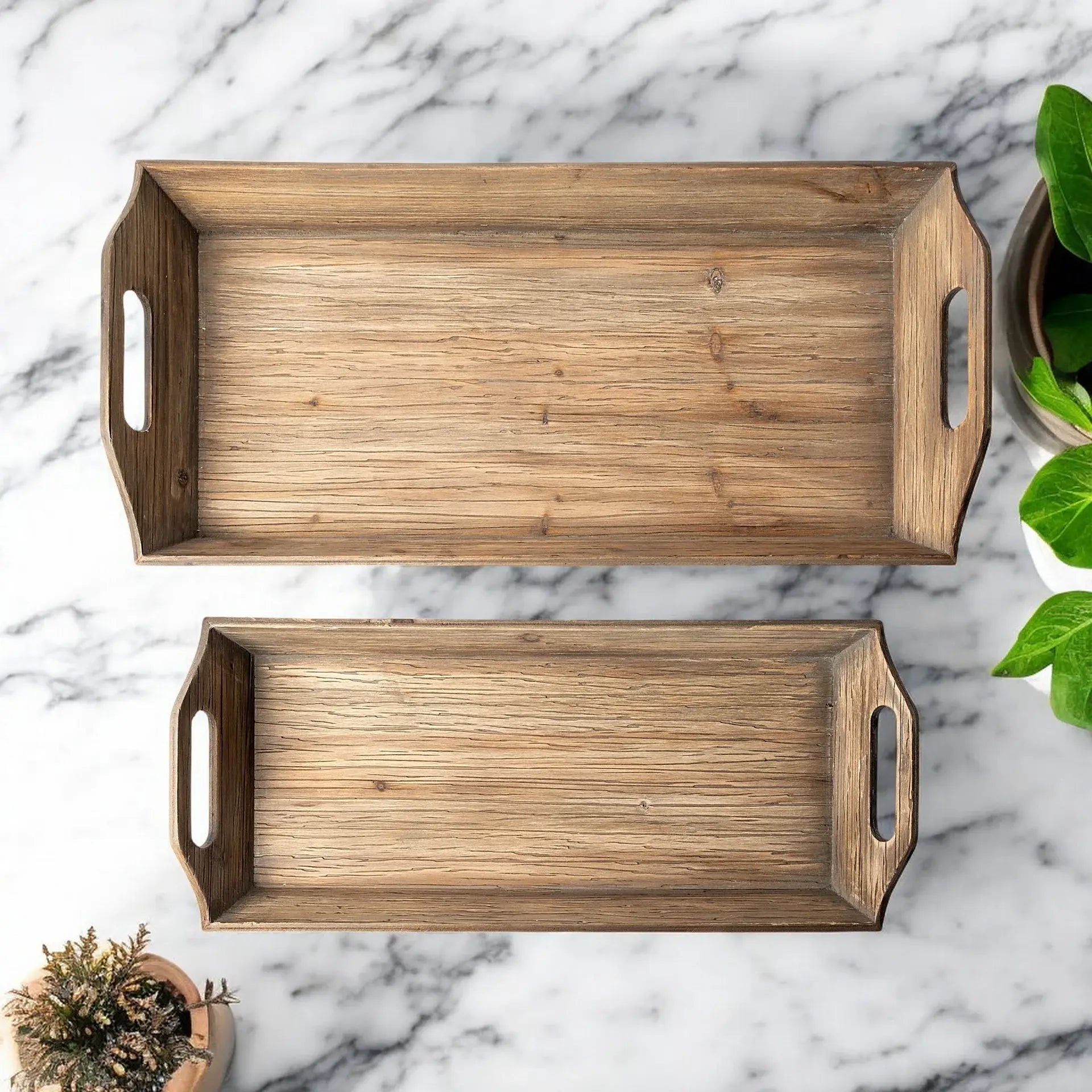 Set Of 2 Natural Brown Wood With Grains And Knots Highlight Trays - Homeroots - Flyclothing LLC
