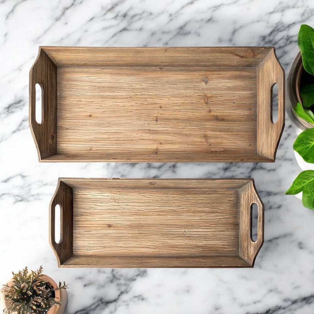 Set Of 2 Natural Brown Wood With Grains And Knots Highlight Trays - Homeroots - Flyclothing LLC