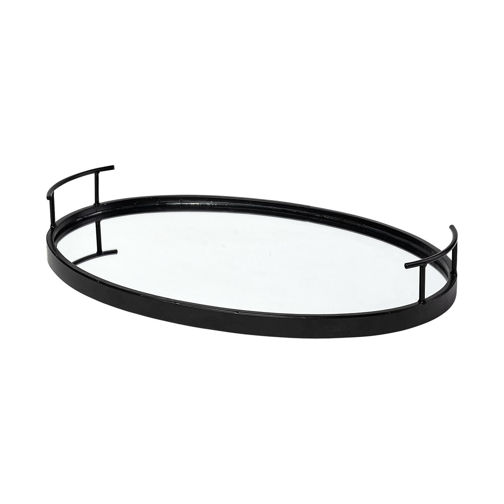 Matte Black Metal With Two Handle Both Sides And Mirrored Glass Bottom Tray - Homeroots