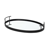 Matte Black Metal With Two Handle Both Sides And Mirrored Glass Bottom Tray - Homeroots