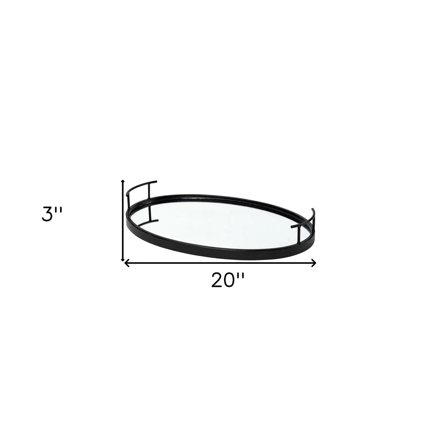 Matte Black Metal With Two Handle Both Sides And Mirrored Glass Bottom Tray - Homeroots - Flyclothing LLC