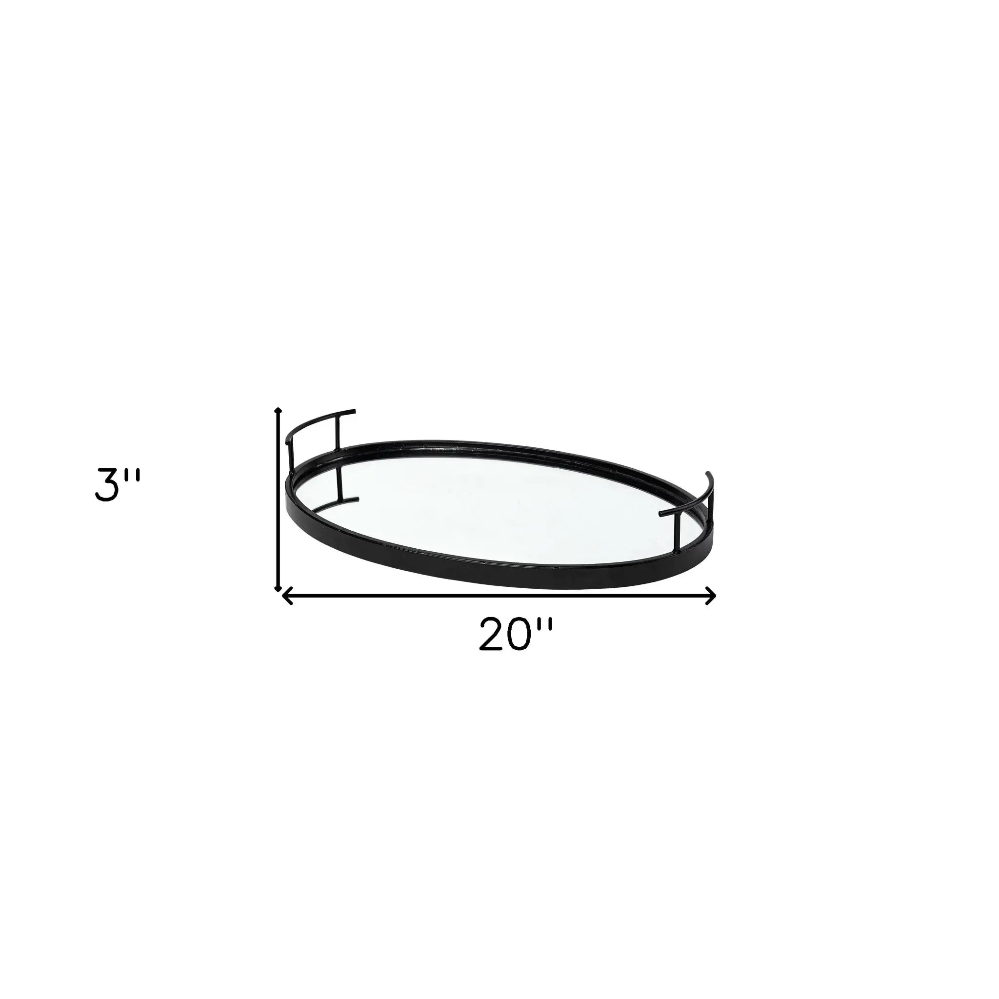 Matte Black Metal With Two Handle Both Sides And Mirrored Glass Bottom Tray - Homeroots - Flyclothing LLC